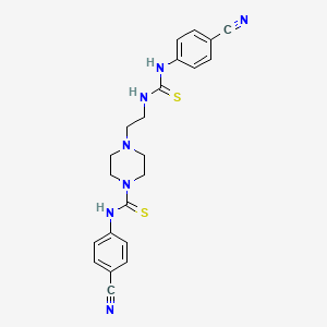 molecular formula C22H23N7S2 B2697251 N-(4-cyanophenyl)-4-[2-[(4-cyanophenyl)carbamothioylamino]ethyl]piperazine-1-carbothioamide CAS No. 1022042-35-8