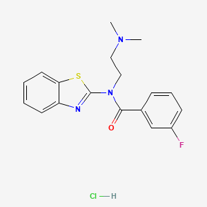molecular formula C18H19ClFN3OS B2697269 N-(1,3-BENZOTHIAZOL-2-YL)-N-[2-(DIMETHYLAMINO)ETHYL]-3-FLUOROBENZAMIDE HYDROCHLORIDE CAS No. 1216454-61-3