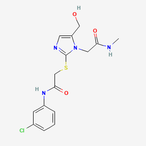 molecular formula C15H17ClN4O3S B2697303 N-(3-chlorophenyl)-2-{[5-(hydroxymethyl)-1-[(methylcarbamoyl)methyl]-1H-imidazol-2-yl]sulfanyl}acetamide CAS No. 923678-24-4