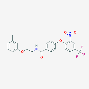 molecular formula C23H19F3N2O5 B269732 N-[2-(3-methylphenoxy)ethyl]-4-[2-nitro-4-(trifluoromethyl)phenoxy]benzamide 