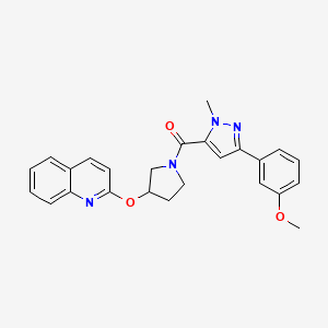 molecular formula C25H24N4O3 B2697338 (3-(3-methoxyphenyl)-1-methyl-1H-pyrazol-5-yl)(3-(quinolin-2-yloxy)pyrrolidin-1-yl)methanone CAS No. 2034392-20-4