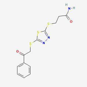 molecular formula C13H13N3O2S3 B2697344 3-({5-[(2-OXO-2-PHENYLETHYL)SULFANYL]-1,3,4-THIADIAZOL-2-YL}SULFANYL)PROPANAMIDE CAS No. 402945-08-8