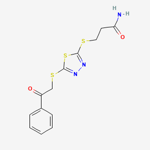 molecular formula C13H13N3O2S3 B2697344 3-[(5-Phenacylsulfanyl-1,3,4-thiadiazol-2-yl)sulfanyl]propanamide CAS No. 402945-08-8