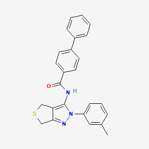 molecular formula C25H21N3OS B2697345 N-[2-(3-methylphenyl)-4,6-dihydrothieno[3,4-c]pyrazol-3-yl]-4-phenylbenzamide CAS No. 392288-82-3