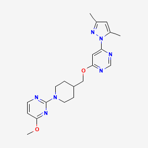 molecular formula C20H25N7O2 B2697347 2-[4-[[6-(3,5-Dimethylpyrazol-1-yl)pyrimidin-4-yl]oxymethyl]piperidin-1-yl]-4-methoxypyrimidine CAS No. 2379950-64-6