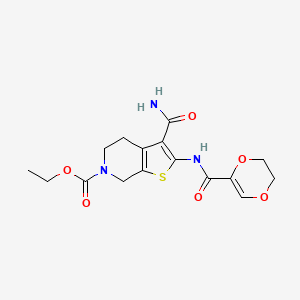 ethyl 3-carbamoyl-2-(5,6-dihydro-1,4-dioxine-2-carboxamido)-4,5-dihydrothieno[2,3-c]pyridine-6(7H)-carboxylate