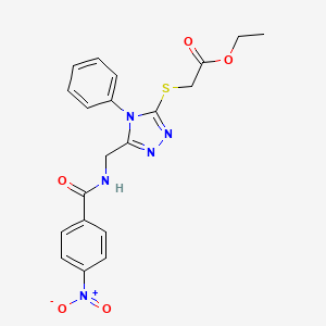 molecular formula C20H19N5O5S B2697359 Ethyl 2-[[5-[[(4-nitrobenzoyl)amino]methyl]-4-phenyl-1,2,4-triazol-3-yl]sulfanyl]acetate CAS No. 689749-94-8