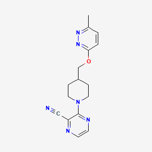 molecular formula C16H18N6O B2697360 3-[4-[(6-Methylpyridazin-3-yl)oxymethyl]piperidin-1-yl]pyrazine-2-carbonitrile CAS No. 2320149-96-8