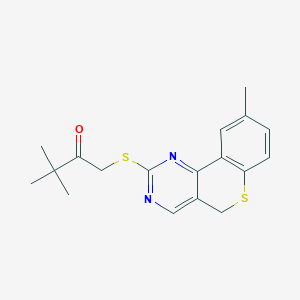 molecular formula C18H20N2OS2 B2697364 3,3-dimethyl-1-({9-methyl-5H-thiochromeno[4,3-d]pyrimidin-2-yl}sulfanyl)butan-2-one CAS No. 478246-91-2