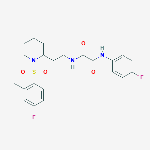 molecular formula C22H25F2N3O4S B2697421 N1-(2-(1-((4-fluoro-2-methylphenyl)sulfonyl)piperidin-2-yl)ethyl)-N2-(4-fluorophenyl)oxalamide CAS No. 898407-23-3