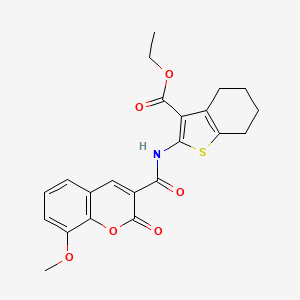 molecular formula C22H21NO6S B2697424 Ethyl 2-[(8-methoxy-2-oxochromene-3-carbonyl)amino]-4,5,6,7-tetrahydro-1-benzothiophene-3-carboxylate CAS No. 825599-74-4