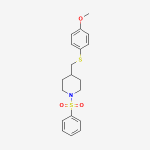 molecular formula C19H23NO3S2 B2697433 4-(((4-Methoxyphenyl)thio)methyl)-1-(phenylsulfonyl)piperidine CAS No. 1421483-03-5