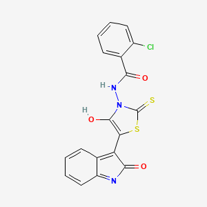 molecular formula C18H10ClN3O3S2 B2697440 (Z)-2-chloro-N-(4-oxo-5-(2-oxoindolin-3-ylidene)-2-thioxothiazolidin-3-yl)benzamide CAS No. 300818-98-8