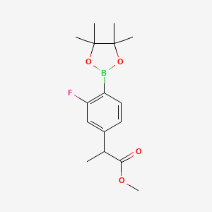 molecular formula C16H22BFO4 B2697505 Methyl 2-[3-fluoro-4-(4,4,5,5-tetramethyl-1,3,2-dioxaborolan-2-yl)phenyl]propanoate CAS No. 1887769-25-6