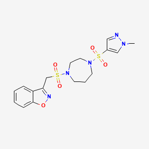 molecular formula C17H21N5O5S2 B2697518 3-(((4-((1-methyl-1H-pyrazol-4-yl)sulfonyl)-1,4-diazepan-1-yl)sulfonyl)methyl)benzo[d]isoxazole CAS No. 2034245-33-3