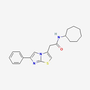 molecular formula C20H23N3OS B2697537 N-cycloheptyl-2-{6-phenylimidazo[2,1-b][1,3]thiazol-3-yl}acetamide CAS No. 897459-69-7