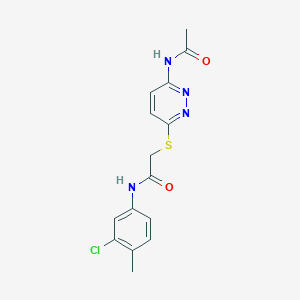 molecular formula C15H15ClN4O2S B2697566 2-((6-acetamidopyridazin-3-yl)thio)-N-(3-chloro-4-methylphenyl)acetamide CAS No. 1021057-05-5
