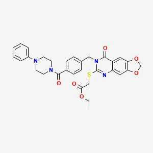molecular formula C31H30N4O6S B2697670 ethyl 2-[(8-oxo-7-{[4-(4-phenylpiperazine-1-carbonyl)phenyl]methyl}-2H,7H,8H-[1,3]dioxolo[4,5-g]quinazolin-6-yl)sulfanyl]acetate CAS No. 896682-39-6