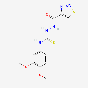 molecular formula C12H13N5O3S2 B2697676 N-{[(3,4-dimethoxyphenyl)carbamothioyl]amino}-1,2,3-thiadiazole-4-carboxamide CAS No. 2309625-00-9