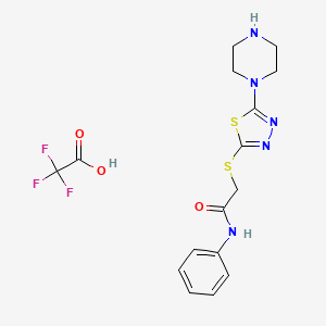 molecular formula C16H18F3N5O3S2 B2697681 N-phenyl-2-((5-(piperazin-1-yl)-1,3,4-thiadiazol-2-yl)thio)acetamide 2,2,2-trifluoroacetate CAS No. 1351611-72-7