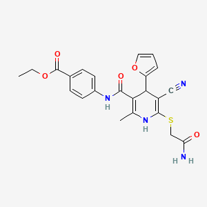molecular formula C23H22N4O5S B2697695 Ethyl 4-(6-((2-amino-2-oxoethyl)thio)-5-cyano-4-(furan-2-yl)-2-methyl-1,4-dihydropyridine-3-carboxamido)benzoate CAS No. 799801-27-7