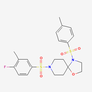 molecular formula C21H25FN2O5S2 B2697697 8-((4-Fluoro-3-methylphenyl)sulfonyl)-4-tosyl-1-oxa-4,8-diazaspiro[4.5]decane CAS No. 898452-89-6