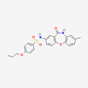 molecular formula C23H22N2O5S B2697756 N-(8-methyl-11-oxo-10,11-dihydrodibenzo[b,f][1,4]oxazepin-2-yl)-4-propoxybenzenesulfonamide CAS No. 922035-45-8