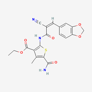 molecular formula C20H17N3O6S B2697913 Ethyl 2-[[(Z)-3-(1,3-benzodioxol-5-yl)-2-cyanoprop-2-enoyl]amino]-5-carbamoyl-4-methylthiophene-3-carboxylate CAS No. 855713-58-5