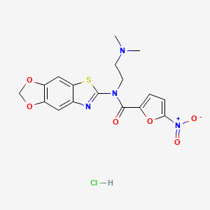molecular formula C17H17ClN4O6S B2697922 N-[2-(dimethylamino)ethyl]-N-([1,3]dioxolo[4,5-f][1,3]benzothiazol-6-yl)-5-nitrofuran-2-carboxamide;hydrochloride CAS No. 1321810-74-5