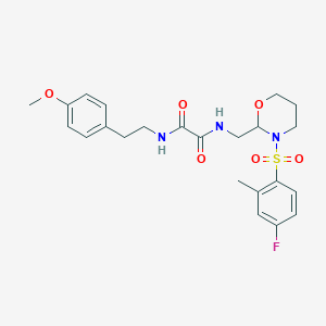 molecular formula C23H28FN3O6S B2697931 N-{[3-(4-fluoro-2-methylbenzenesulfonyl)-1,3-oxazinan-2-yl]methyl}-N'-[2-(4-methoxyphenyl)ethyl]ethanediamide CAS No. 872987-29-6