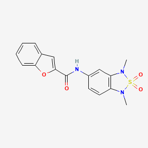 molecular formula C17H15N3O4S B2697935 N-(1,3-dimethyl-2,2-dioxido-1,3-dihydrobenzo[c][1,2,5]thiadiazol-5-yl)benzofuran-2-carboxamide CAS No. 2034545-14-5