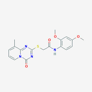 molecular formula C18H18N4O4S B2697938 N-(2,4-dimethoxyphenyl)-2-({9-methyl-4-oxo-4H-pyrido[1,2-a][1,3,5]triazin-2-yl}sulfanyl)acetamide CAS No. 896340-63-9