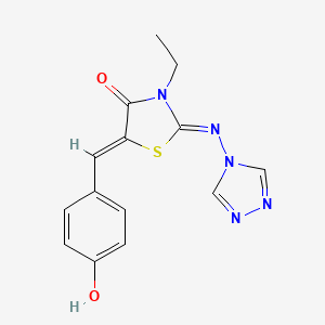 molecular formula C14H13N5O2S B2697981 (5Z)-3-ethyl-5-[(4-hydroxyphenyl)methylidene]-2-[(4H-1,2,4-triazol-4-yl)imino]-1,3-thiazolidin-4-one CAS No. 478078-11-4