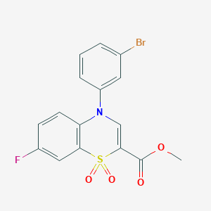 molecular formula C16H11BrFNO4S B2697982 methyl 4-(3-bromophenyl)-7-fluoro-4H-1,4-benzothiazine-2-carboxylate 1,1-dioxide CAS No. 1357776-45-4