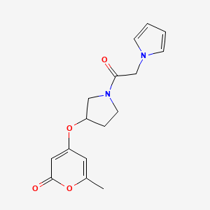 molecular formula C16H18N2O4 B2698010 4-((1-(2-(1H-pyrrol-1-yl)acetyl)pyrrolidin-3-yl)oxy)-6-methyl-2H-pyran-2-one CAS No. 1795477-64-3