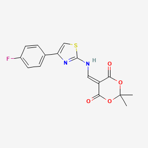molecular formula C16H13FN2O4S B2698011 5-(((4-(4-Fluorophenyl)thiazol-2-yl)amino)methylene)-2,2-dimethyl-1,3-dioxane-4,6-dione CAS No. 1171726-04-7