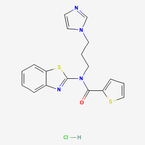 molecular formula C18H17ClN4OS2 B2698071 N-(3-(1H-imidazol-1-yl)propyl)-N-(benzo[d]thiazol-2-yl)thiophene-2-carboxamide hydrochloride CAS No. 1216909-19-1