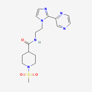 molecular formula C16H22N6O3S B2698100 1-(methylsulfonyl)-N-(2-(2-(pyrazin-2-yl)-1H-imidazol-1-yl)ethyl)piperidine-4-carboxamide CAS No. 2034476-73-6