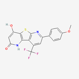 molecular formula C18H11F3N2O3S B2698154 6-hydroxy-11-(4-methoxyphenyl)-13-(trifluoromethyl)-8-thia-3,10-diazatricyclo[7.4.0.02,7]trideca-1(9),2(7),5,10,12-pentaen-4-one CAS No. 497078-68-9