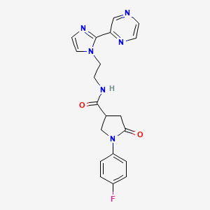 molecular formula C20H19FN6O2 B2698161 1-(4-fluorophenyl)-5-oxo-N-{2-[2-(pyrazin-2-yl)-1H-imidazol-1-yl]ethyl}pyrrolidine-3-carboxamide CAS No. 2034633-54-8
