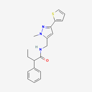 molecular formula C19H21N3OS B2698200 N-{[1-methyl-3-(thiophen-2-yl)-1H-pyrazol-5-yl]methyl}-2-phenylbutanamide CAS No. 2320855-30-7
