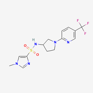 molecular formula C14H16F3N5O2S B2698204 1-methyl-N-(1-(5-(trifluoromethyl)pyridin-2-yl)pyrrolidin-3-yl)-1H-imidazole-4-sulfonamide CAS No. 1797141-22-0