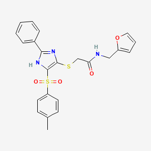 molecular formula C23H21N3O4S2 B2698205 N-[(furan-2-yl)methyl]-2-{[4-(4-methylbenzenesulfonyl)-2-phenyl-1H-imidazol-5-yl]sulfanyl}acetamide CAS No. 950352-50-8