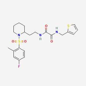 molecular formula C21H26FN3O4S2 B2698218 N'-{2-[1-(4-fluoro-2-methylbenzenesulfonyl)piperidin-2-yl]ethyl}-N-[(thiophen-2-yl)methyl]ethanediamide CAS No. 898407-22-2