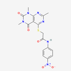 molecular formula C17H16N6O5S B2698248 N-(4-nitrophenyl)-2-((2,6,8-trimethyl-5,7-dioxo-5,6,7,8-tetrahydropyrimido[4,5-d]pyrimidin-4-yl)thio)acetamide CAS No. 852168-33-3
