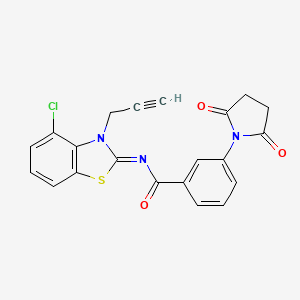 molecular formula C21H14ClN3O3S B2698282 N-[(2Z)-4-chloro-3-(prop-2-yn-1-yl)-2,3-dihydro-1,3-benzothiazol-2-ylidene]-3-(2,5-dioxopyrrolidin-1-yl)benzamide CAS No. 868674-16-2