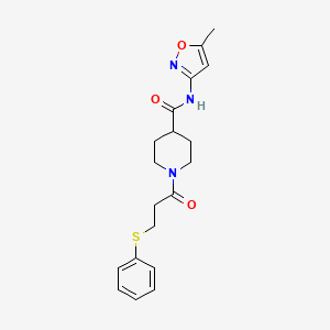 molecular formula C19H23N3O3S B2698293 N-(5-methyl-1,2-oxazol-3-yl)-1-[3-(phenylsulfanyl)propanoyl]piperidine-4-carboxamide CAS No. 1226458-81-6