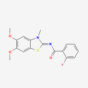 molecular formula C17H15FN2O3S B2698323 N-[(2Z)-5,6-dimethoxy-3-methyl-2,3-dihydro-1,3-benzothiazol-2-ylidene]-2-fluorobenzamide CAS No. 895438-47-8