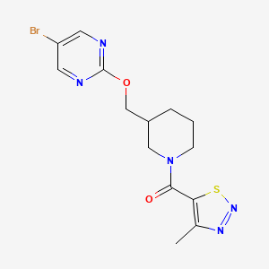 molecular formula C14H16BrN5O2S B2698349 5-Bromo-2-{[1-(4-methyl-1,2,3-thiadiazole-5-carbonyl)piperidin-3-yl]methoxy}pyrimidine CAS No. 2380042-06-6