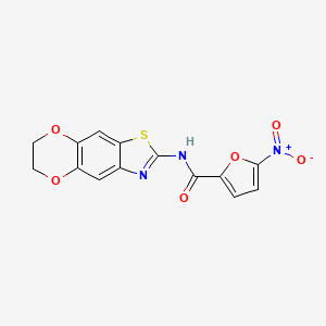 molecular formula C14H9N3O6S B2698358 N-{10,13-dioxa-4-thia-6-azatricyclo[7.4.0.0^{3,7}]trideca-1,3(7),5,8-tetraen-5-yl}-5-nitrofuran-2-carboxamide CAS No. 892857-13-5